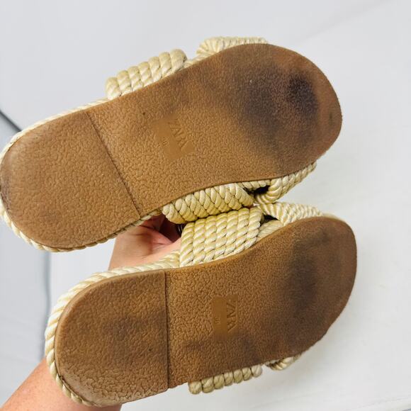 Zara Beige Rope Slide Sandals Size 38 Coastal Boho Minimalist Beach Vacation - Picture 10 of 12